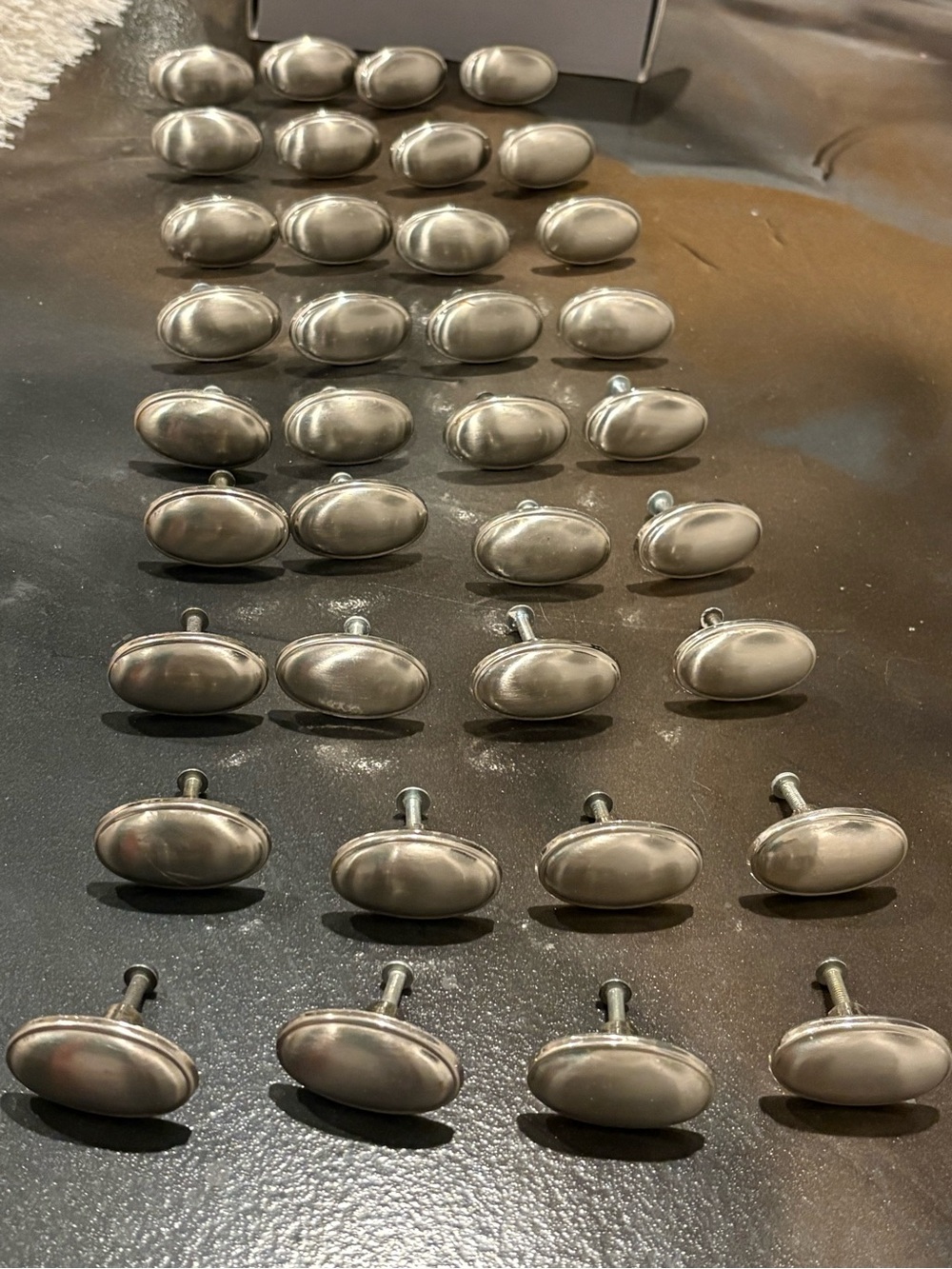 36 Brushed Satin Nickel Cabinet Knobs Single Hole 1.5” Oval Screw Back Pre-Owned